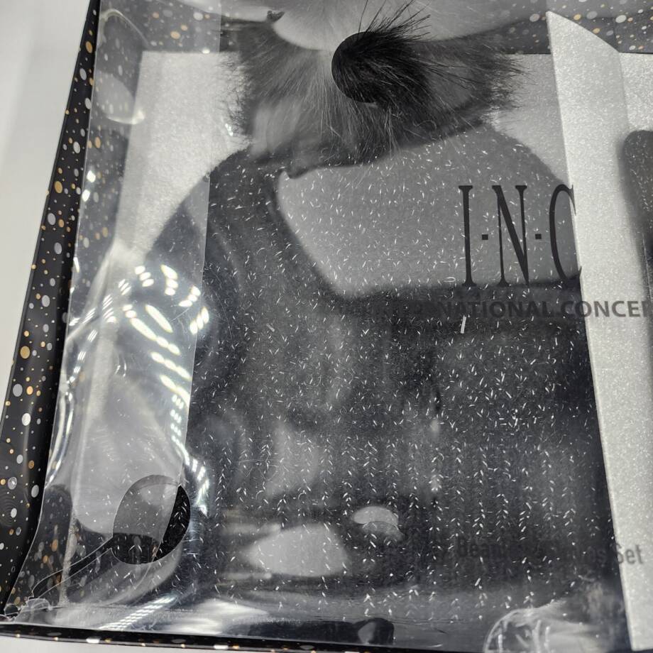 INC International Concepts Glitter Beanie & Glove Set Women's One Size Black