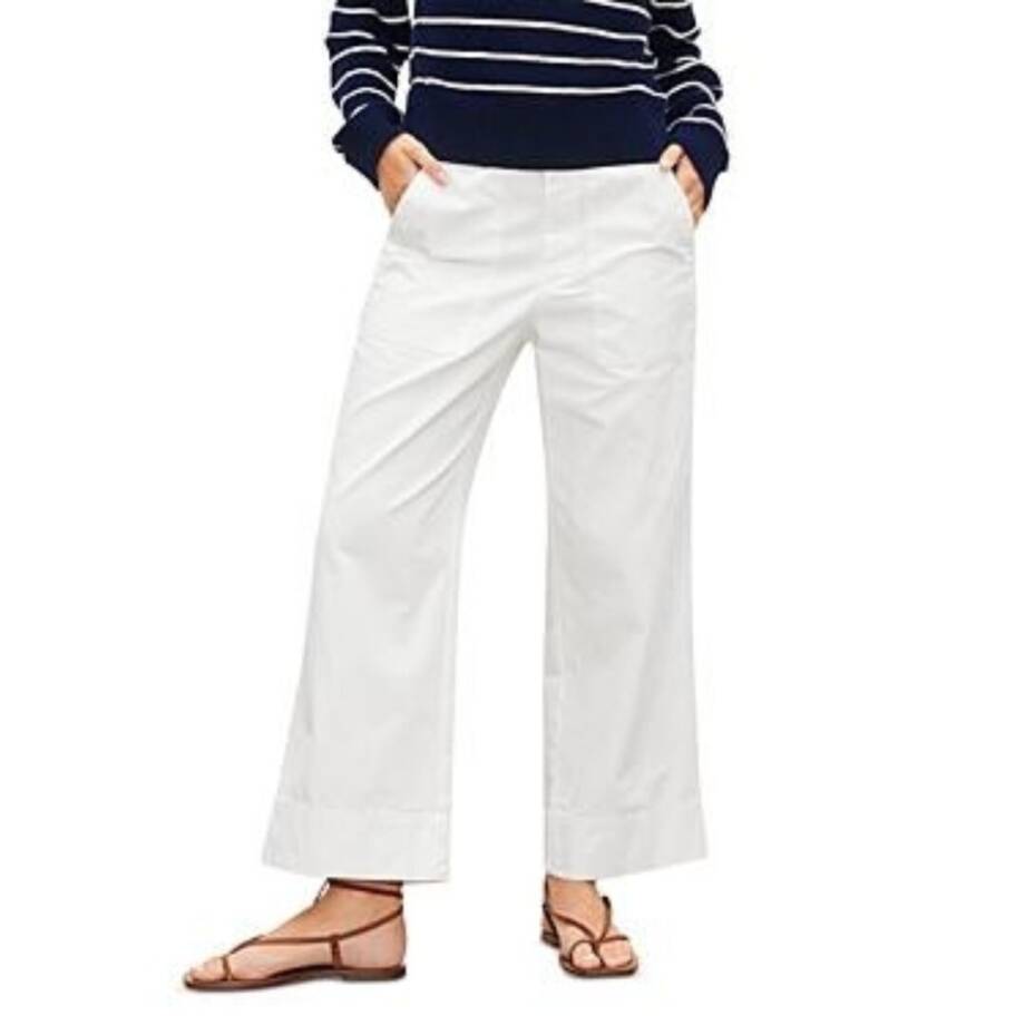 Velvet By Graham & Spencer High Rise Cropped Wide Leg Pants Women's 10 White