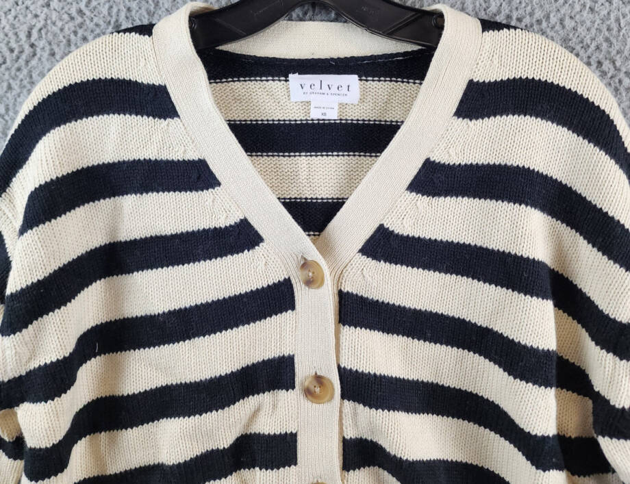 Velvet by Graham & Spencer Cashmere Blend Elodie Cardigan Women's XS Cream/Black