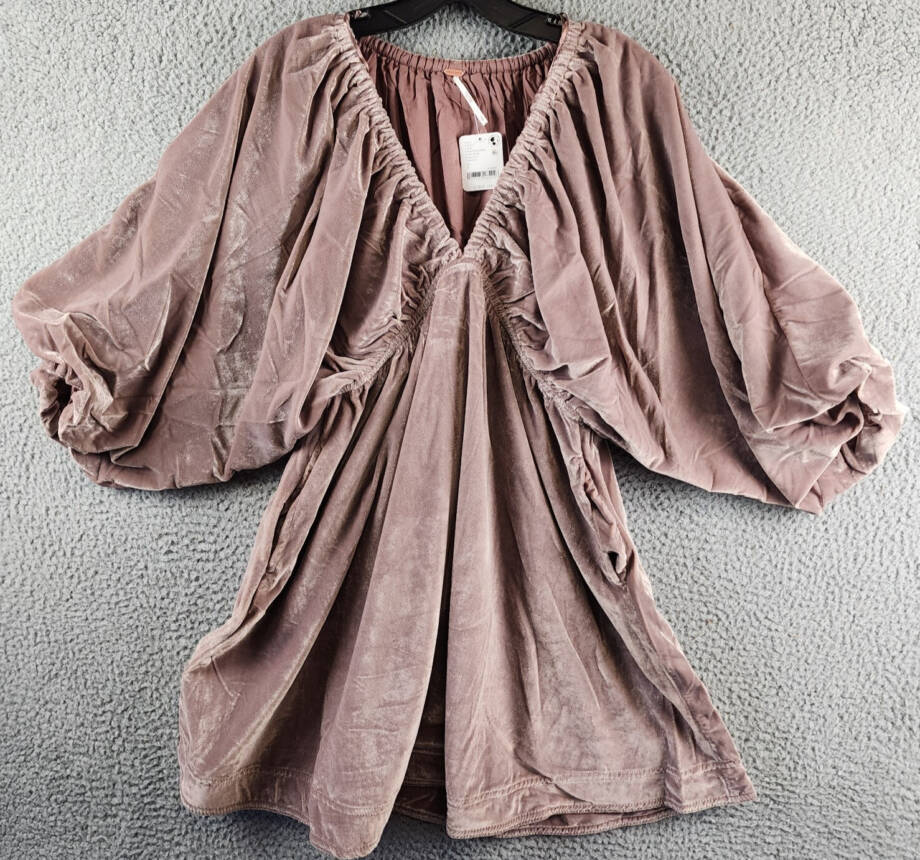 Free People Portia Velvet Mini Dress Women's S Winter Bloom V-Neck Pullover~