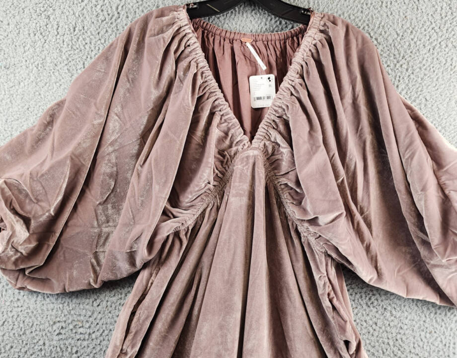 Free People Portia Velvet Mini Dress Women's S Winter Bloom V-Neck Pullover~