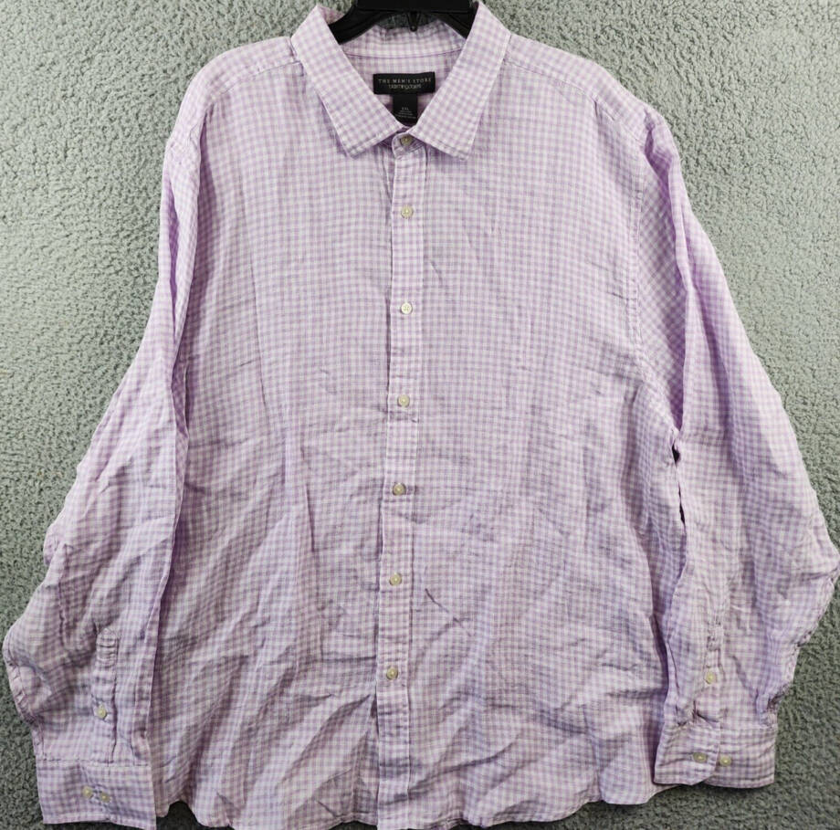 The Men's Store at Bloomingdales Gingham Linen Shirt Men's XXL Orchid Combo L/S~