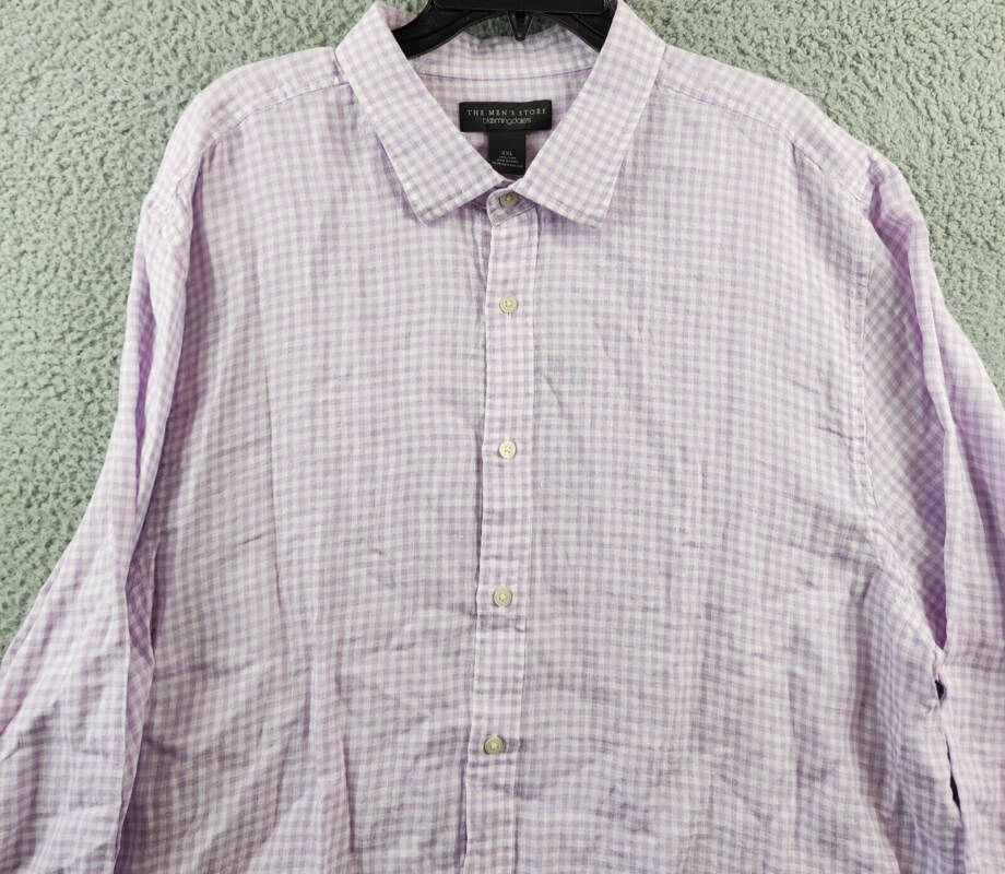 The Men's Store at Bloomingdales Gingham Linen Shirt Men's XXL Orchid Combo L/S~