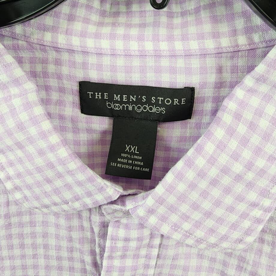 The Men's Store at Bloomingdales Gingham Linen Shirt Men's XXL Orchid Combo L/S~