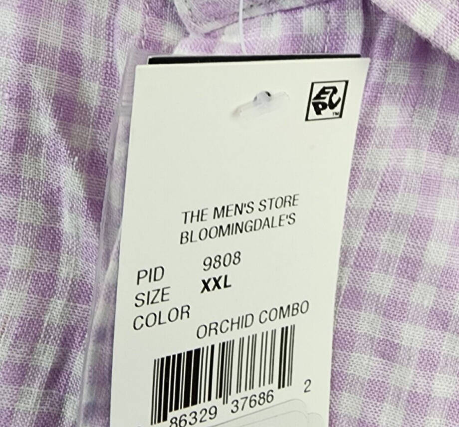 The Men's Store at Bloomingdales Gingham Linen Shirt Men's XXL Orchid Combo L/S~