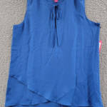 VINCE CAMUTO Sleeveless Tulip Hem Top Women's M Sapphire Blue Split Crewneck Tie