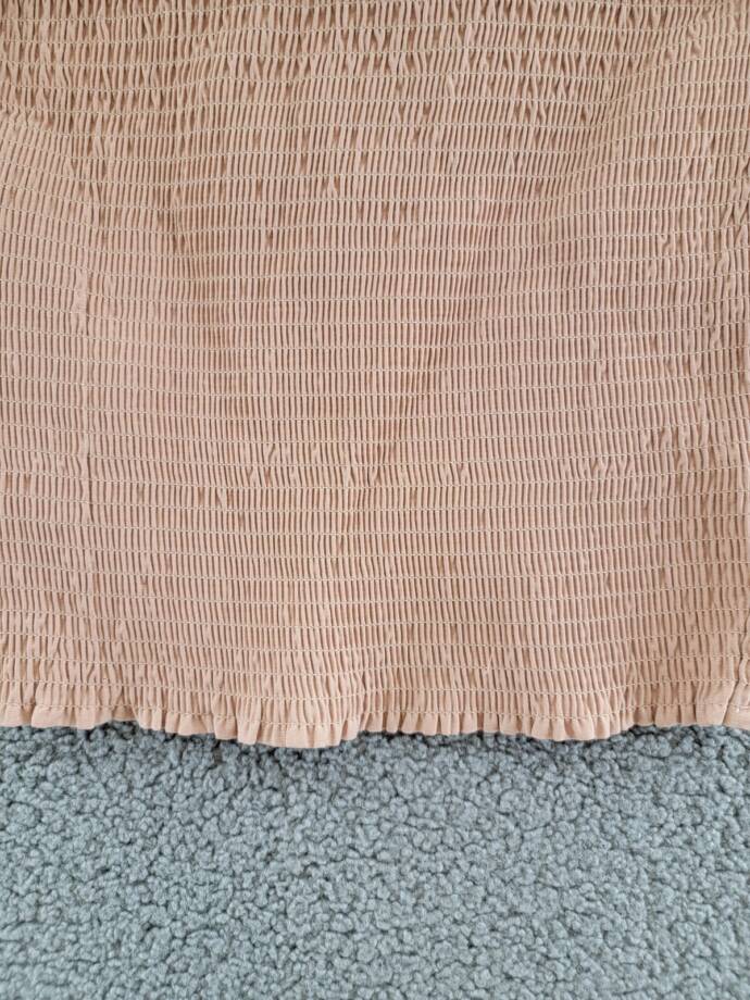 WAYF Kelli Smocked Tube Top Women's L Sand Solid Strapless Neck Stretch Pullover