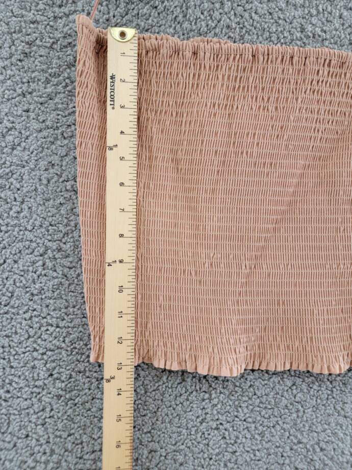 WAYF Kelli Smocked Tube Top Women's L Sand Solid Strapless Neck Stretch Pullover