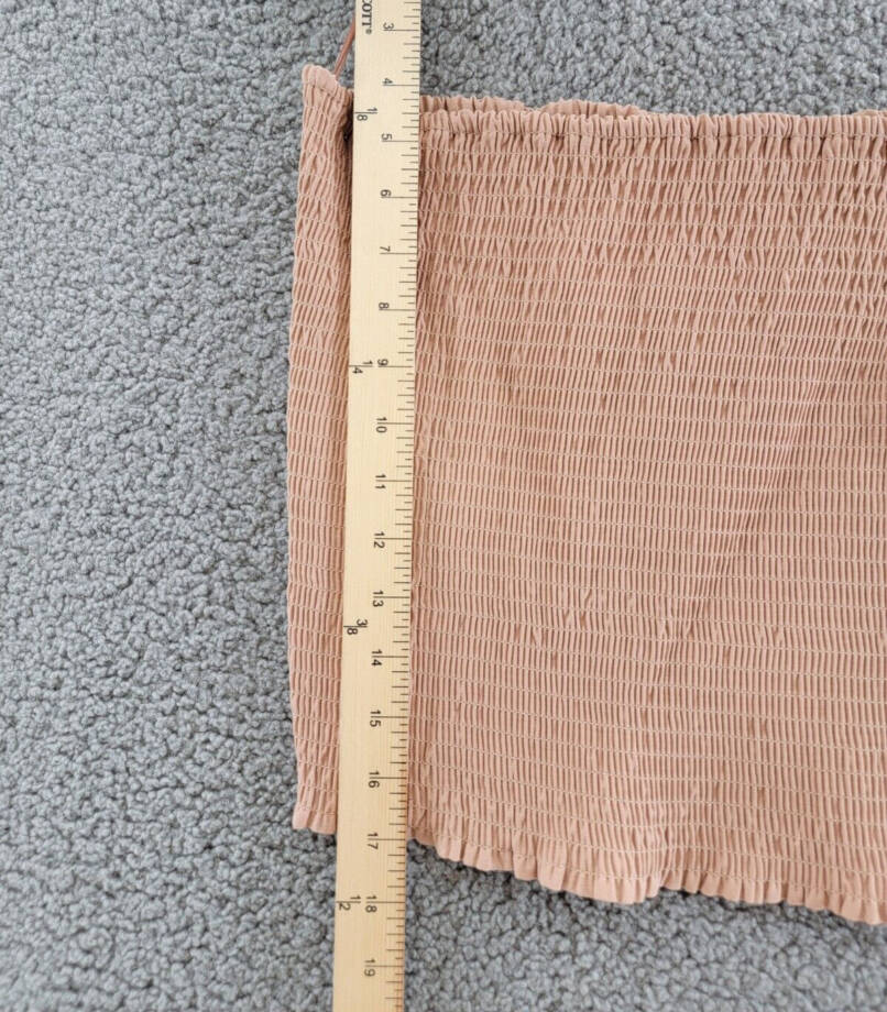WAYF Kelli Smocked Tube Top Women's L Sand Solid Strapless Neck Stretch Pullover