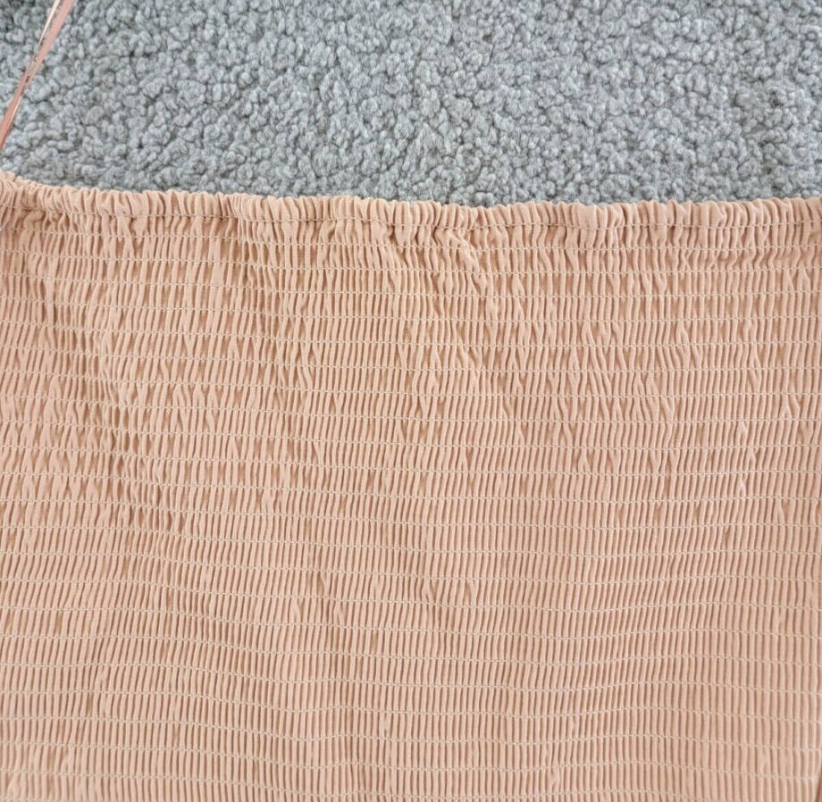 WAYF Kelli Smocked Tube Top Women's L Sand Solid Strapless Neck Stretch Pullover