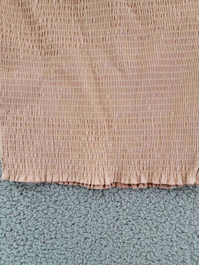 WAYF Kelli Smocked Tube Top Women's L Sand Solid Strapless Neck Stretch Pullover