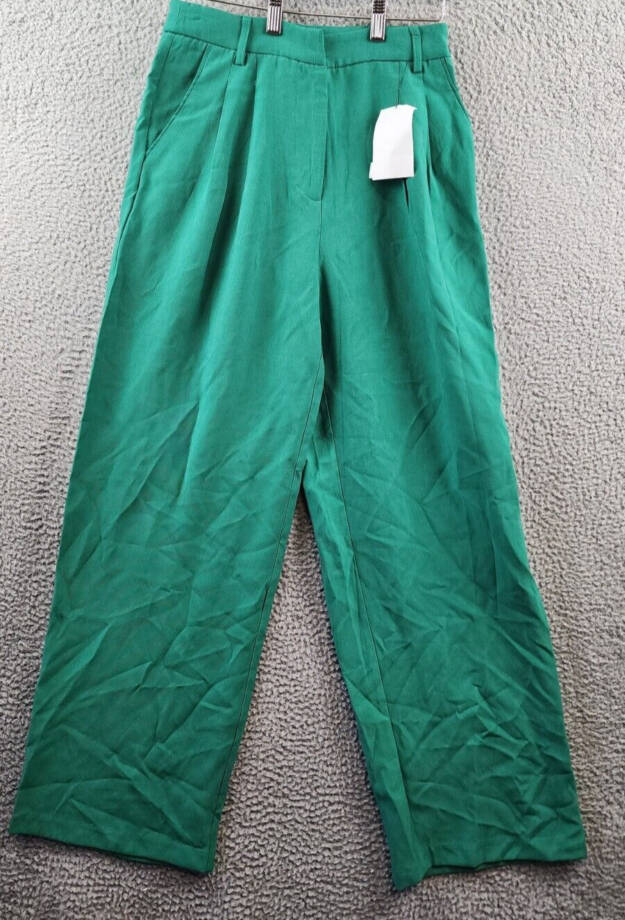 Lucy Paris Tammy Wide Leg Pants Women's S Green Solid Pleated Slash Pockets~