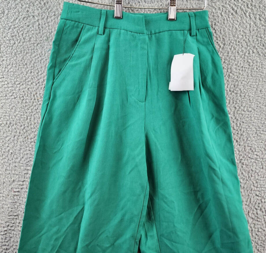 Lucy Paris Tammy Wide Leg Pants Women's S Green Solid Pleated Slash Pockets~