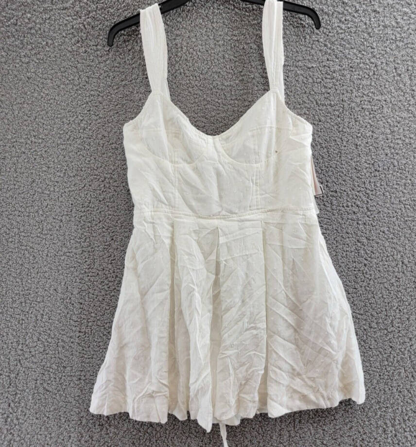 Aqua Corset Lace Up Back Mini Dress Women's XL White Sweetheart Neck Side Zip