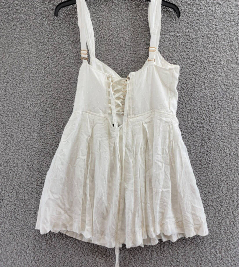 Aqua Corset Lace Up Back Mini Dress Women's XL White Sweetheart Neck Side Zip