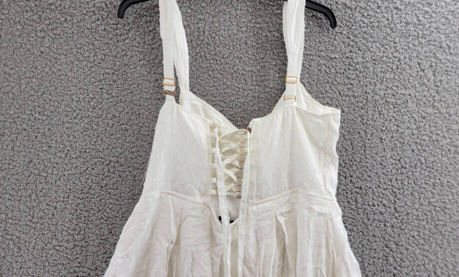 Aqua Corset Lace Up Back Mini Dress Women's XL White Sweetheart Neck Side Zip