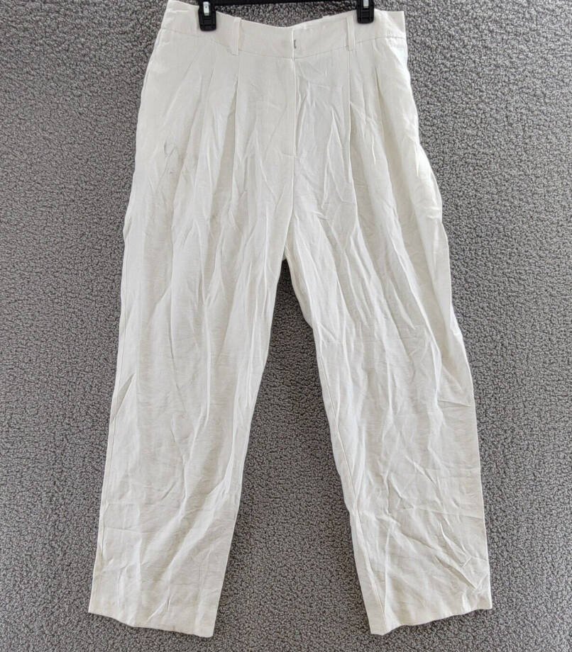 WAYF High Rise Pleated Pants Women's L White Side Pockets Hook & Bar Zip Closure