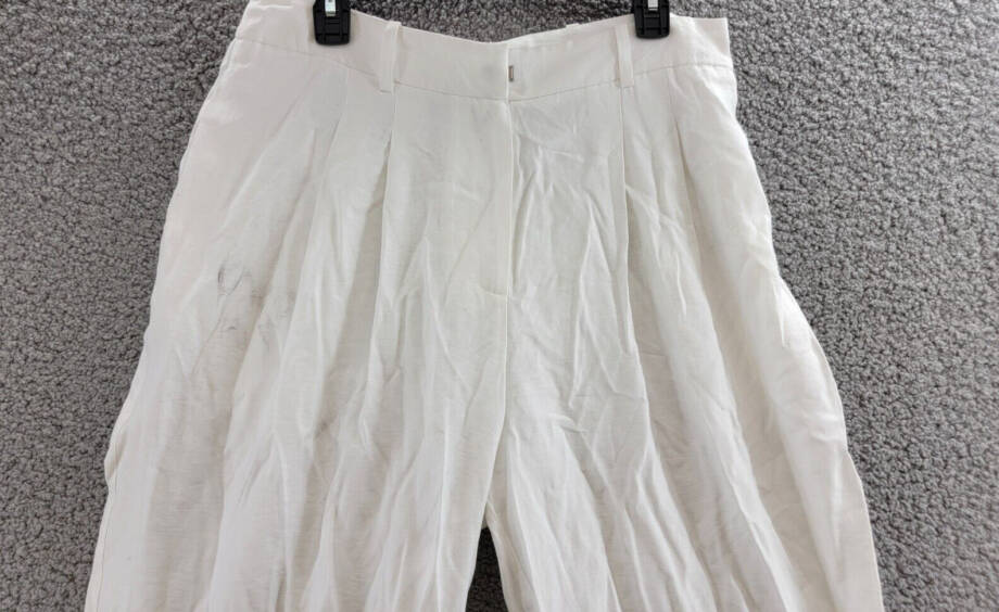 WAYF High Rise Pleated Pants Women's L White Side Pockets Hook & Bar Zip Closure