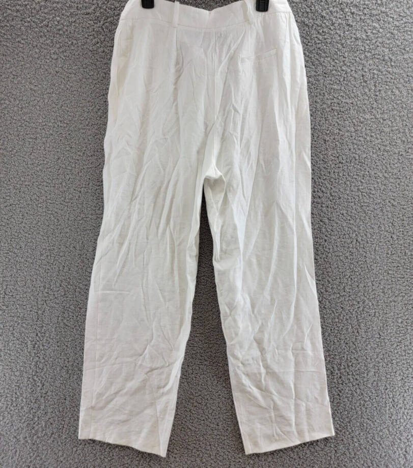 WAYF High Rise Pleated Pants Women's L White Side Pockets Hook & Bar Zip Closure