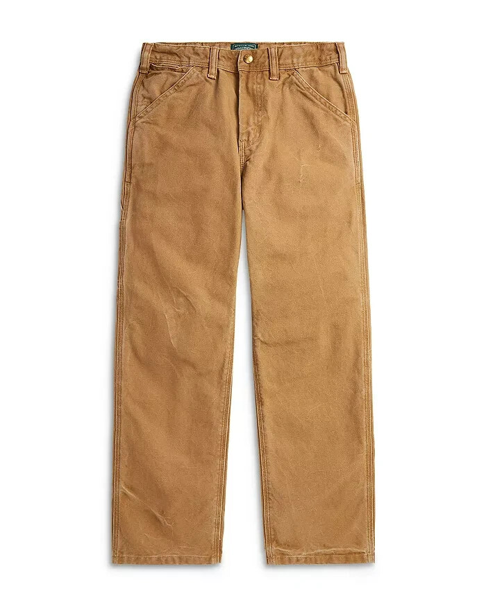 Ralph Lauren Canvas Carpenter Pants Big Boys' 12 Beige Solid Zip Snap Closure