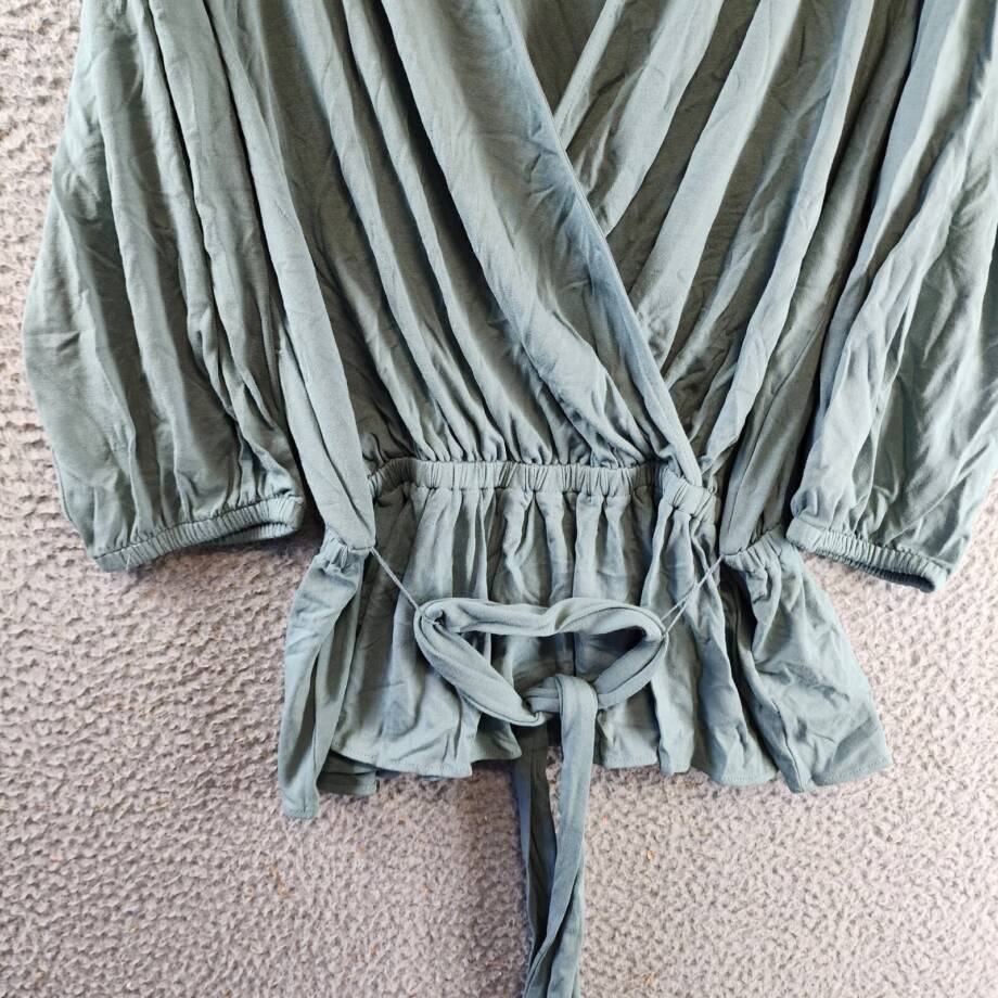 Lauren Ralph Lauren Shanetta Jersey Peplum Top Women's M Teal V-Neck 3/4 Sleeve