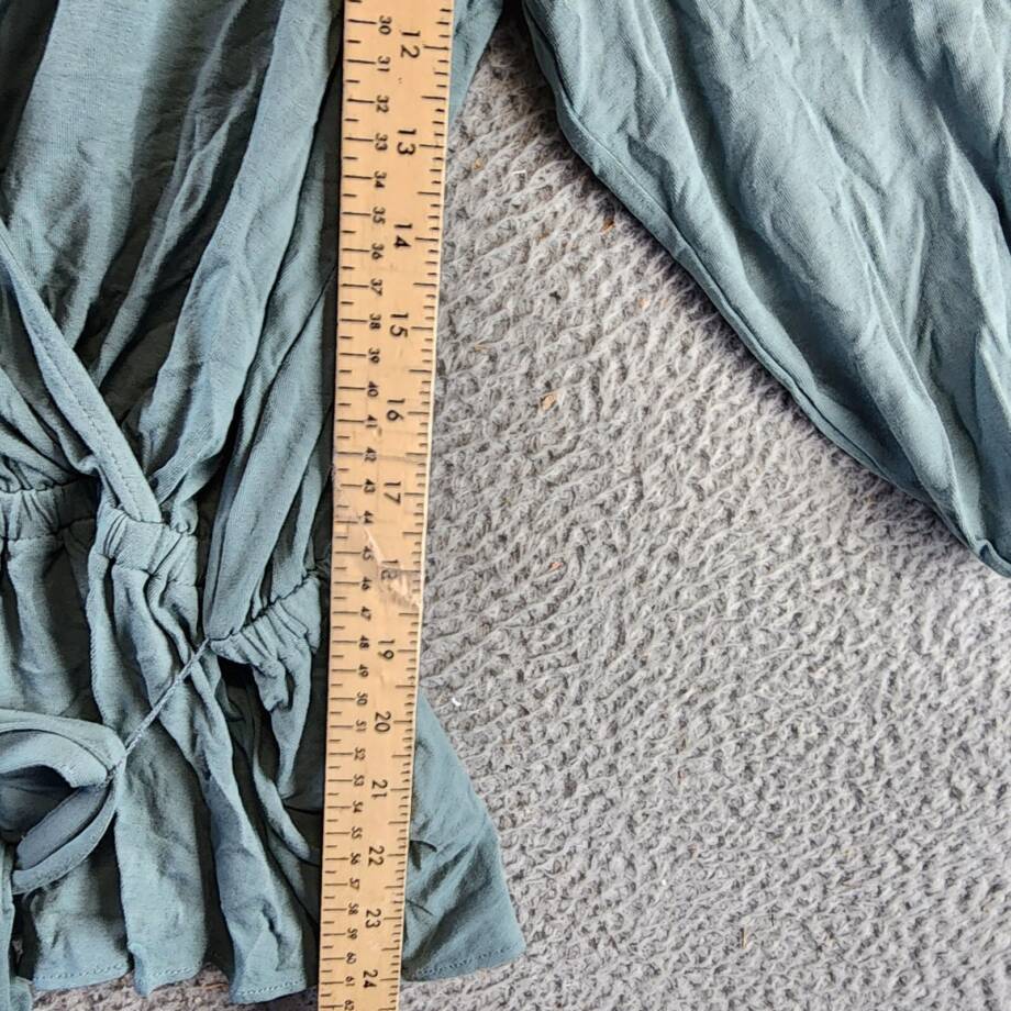 Lauren Ralph Lauren Shanetta Jersey Peplum Top Women's M Teal V-Neck 3/4 Sleeve
