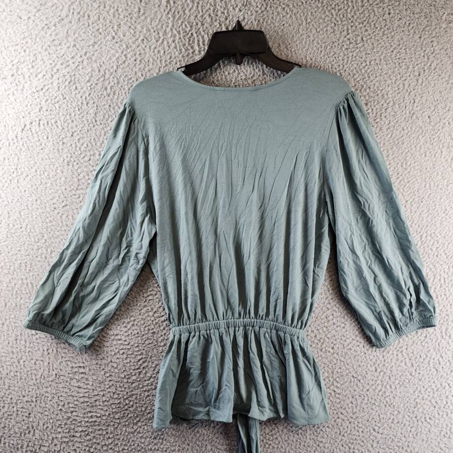 Lauren Ralph Lauren Shanetta Jersey Peplum Top Women's M Teal V-Neck 3/4 Sleeve