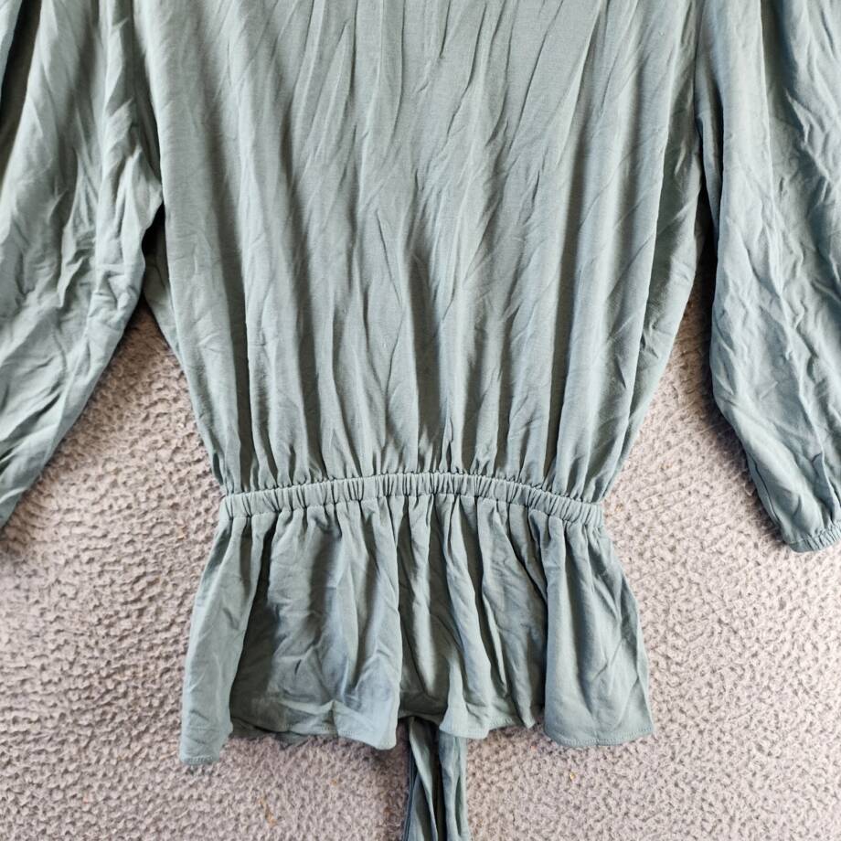 Lauren Ralph Lauren Shanetta Jersey Peplum Top Women's M Teal V-Neck 3/4 Sleeve