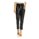 Lucy Paris Faux Leather Paperbag-Waist Pants Women's L Black Solid Side Pocket