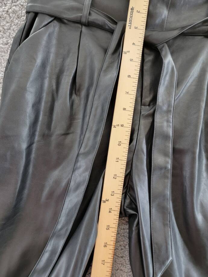 Lucy Paris Faux Leather Paperbag-Waist Pants Women's L Black Solid Side Pocket