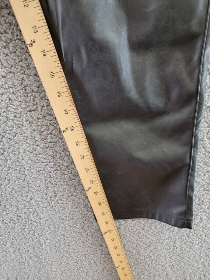 Lucy Paris Faux Leather Paperbag-Waist Pants Women's L Black Solid Side Pocket
