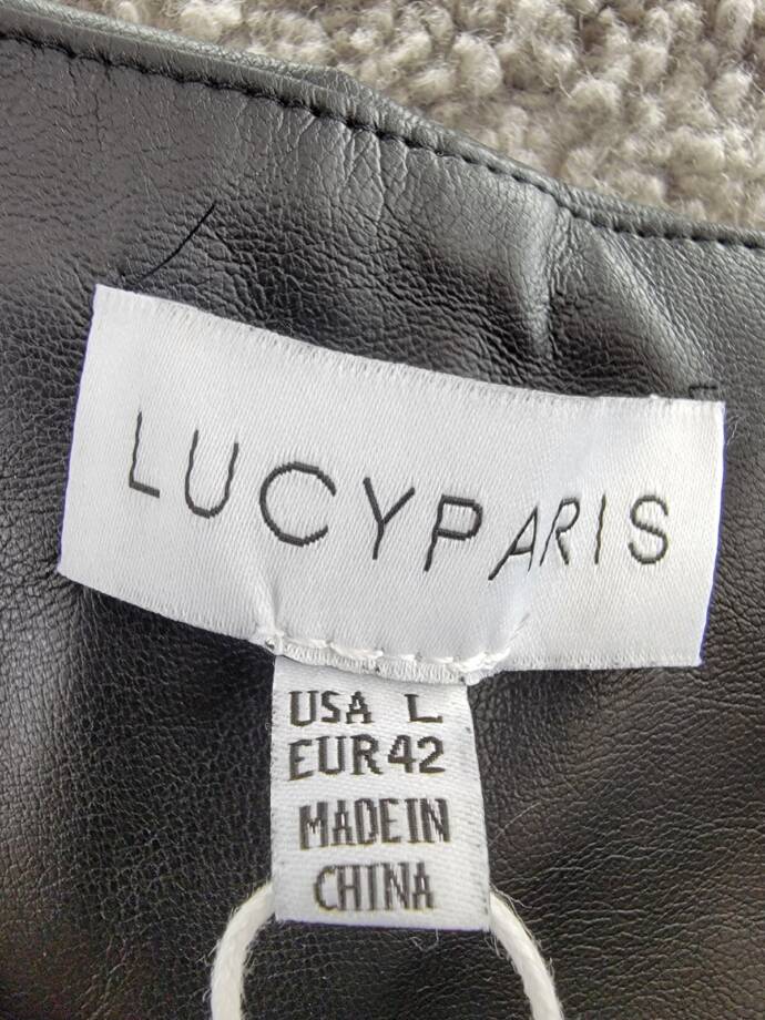 Lucy Paris Faux Leather Paperbag-Waist Pants Women's L Black Solid Side Pocket