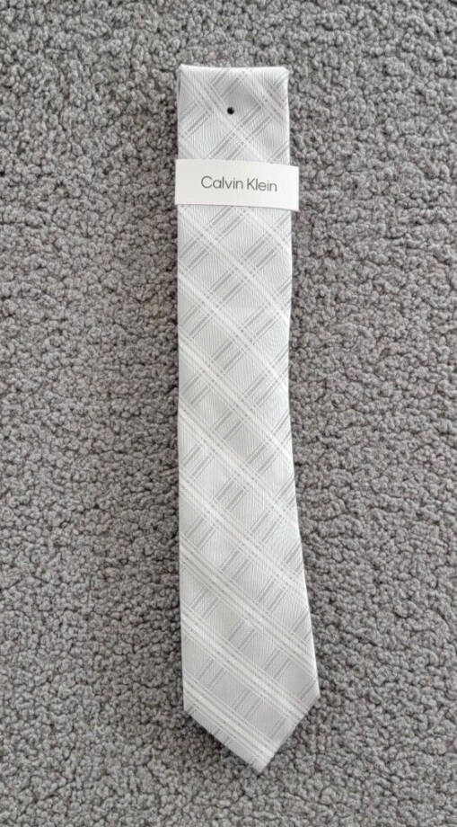 Calvin Klein Frosted Plaid Tie Men's One Size Silver Slim Design Pointed Style