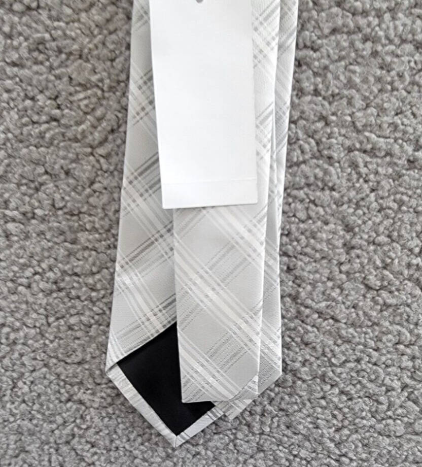 Calvin Klein Frosted Plaid Tie Men's One Size Silver Slim Design Pointed Style