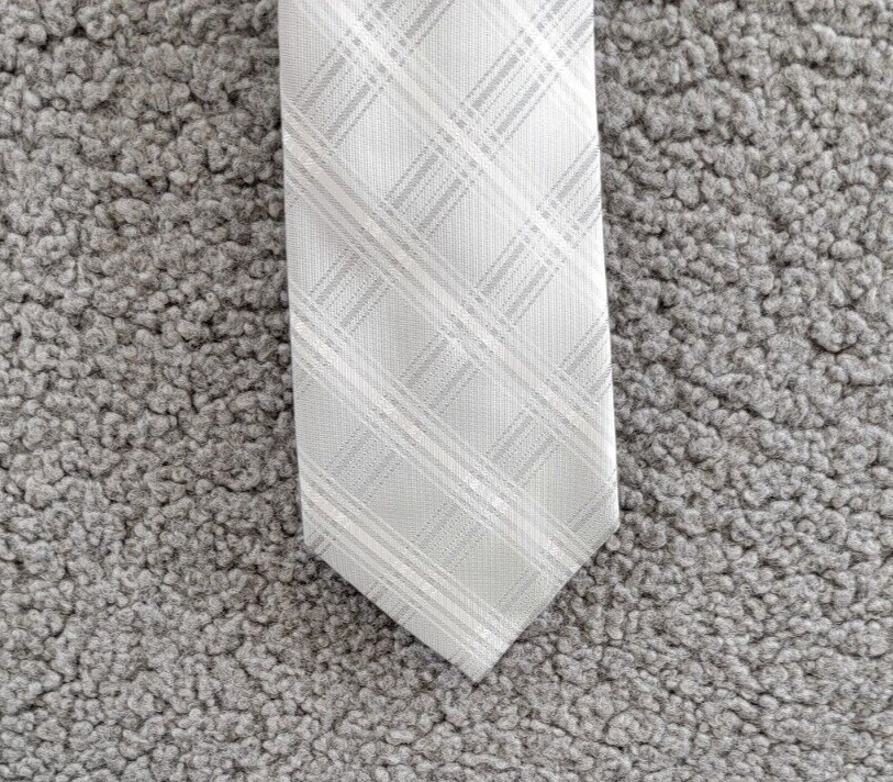 Calvin Klein Frosted Plaid Tie Men's One Size Silver Slim Design Pointed Style