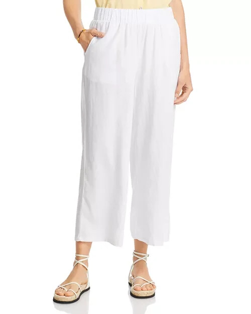 Cupio Linen Blend Pull On Pants Women's XL Bright White Pocket Elasticized Waist