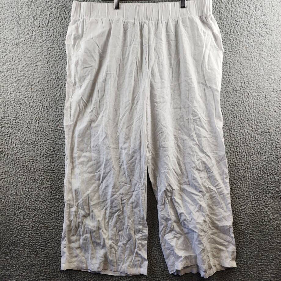 Cupio Linen Blend Pull On Pants Women's XL Bright White Pocket Elasticized Waist