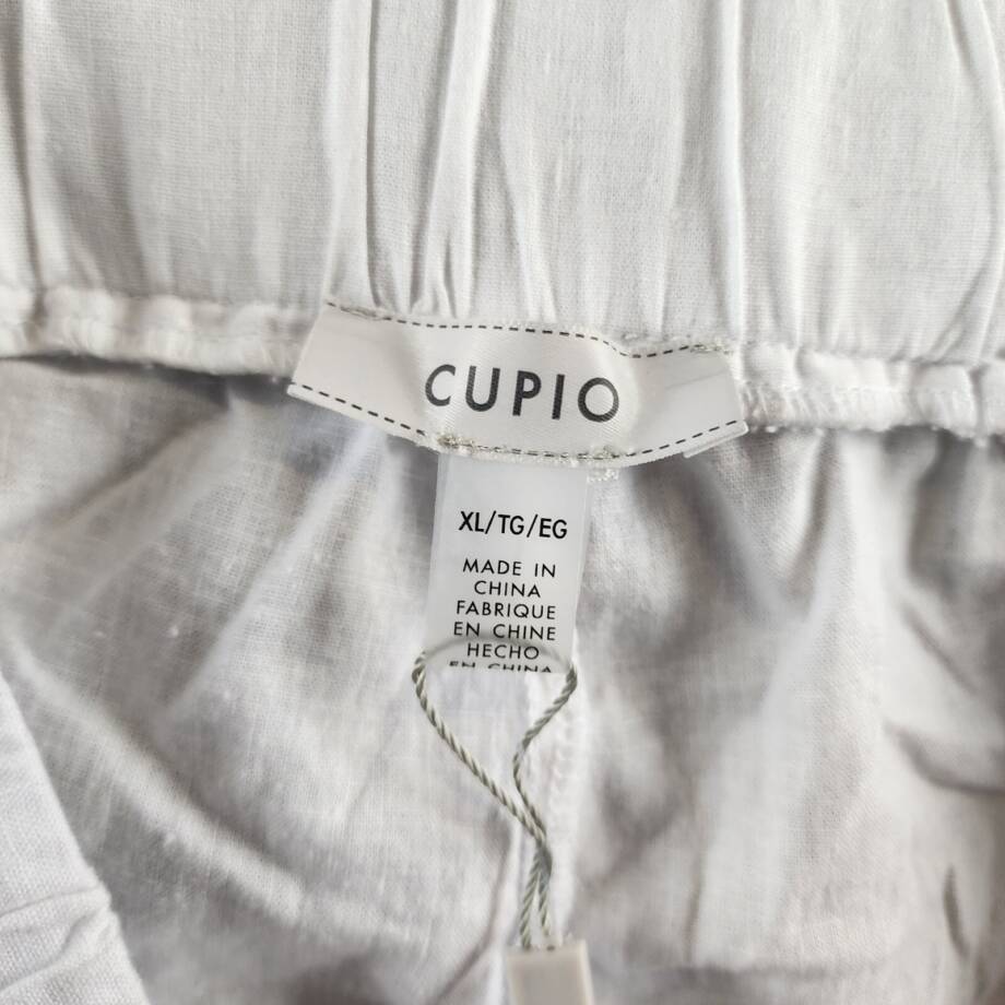 Cupio Linen Blend Pull On Pants Women's XL Bright White Pocket Elasticized Waist