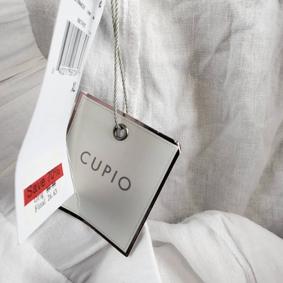 Cupio Linen Blend Pull On Pants Women's XL Bright White Pocket Elasticized Waist
