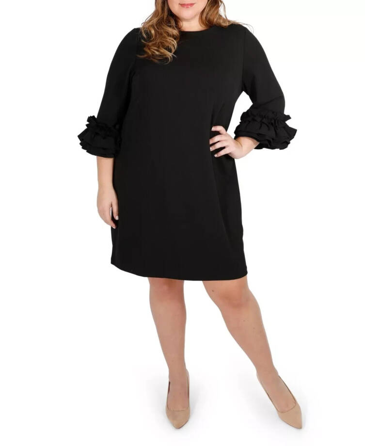 Maree Pour Toi Plus Size Ruffle Sleeve Sheath Dress Women's 16 Black Back Zip