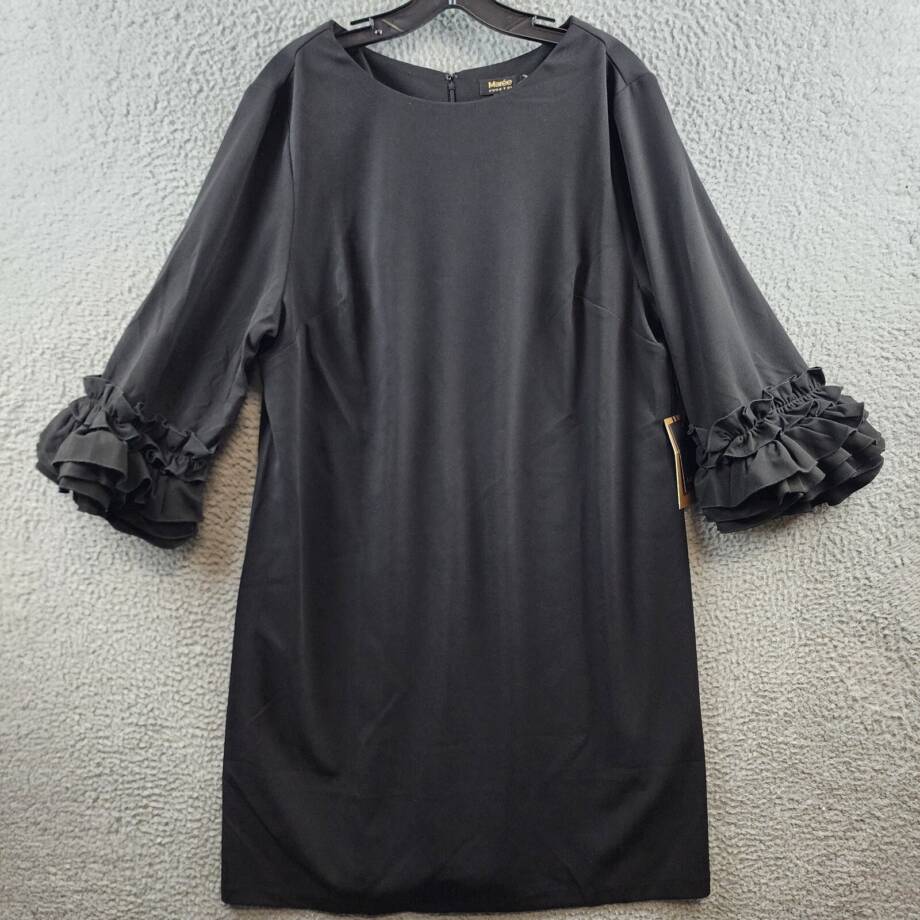 Maree Pour Toi Plus Size Ruffle Sleeve Sheath Dress Women's 16 Black Back Zip