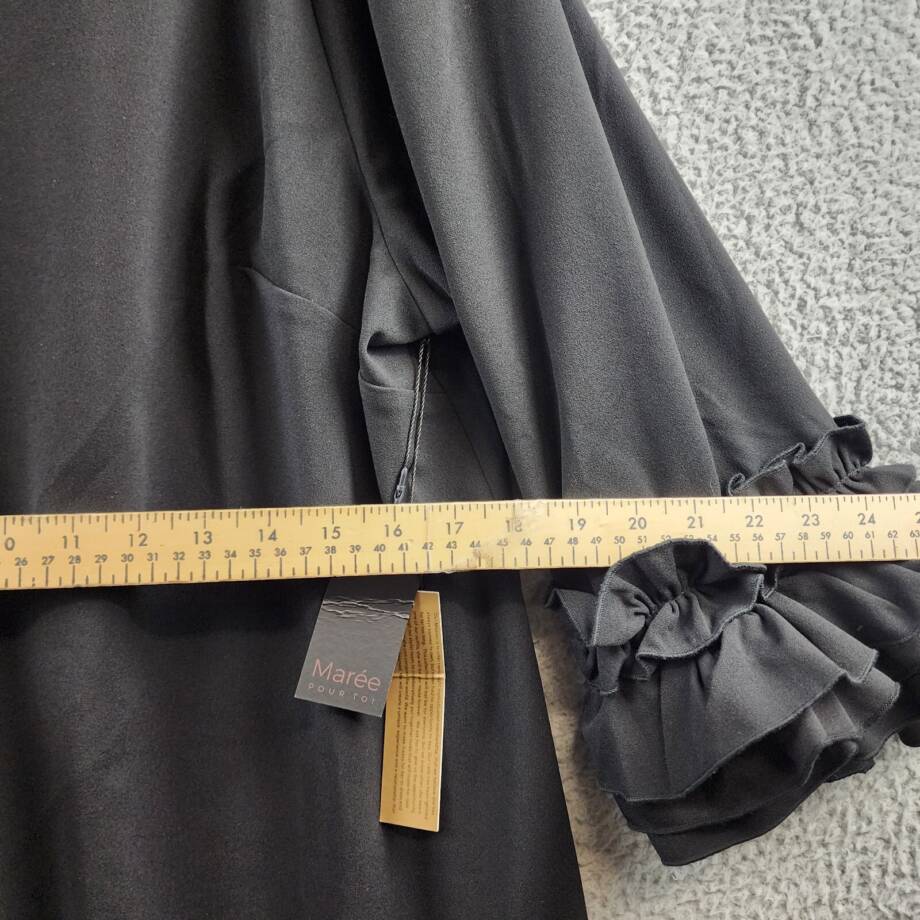 Maree Pour Toi Plus Size Ruffle Sleeve Sheath Dress Women's 16 Black Back Zip