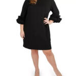 Marie Pour Toi Ruffle Cuffs Sheath Dress Women's 16 Black Round Neck Zip Closure