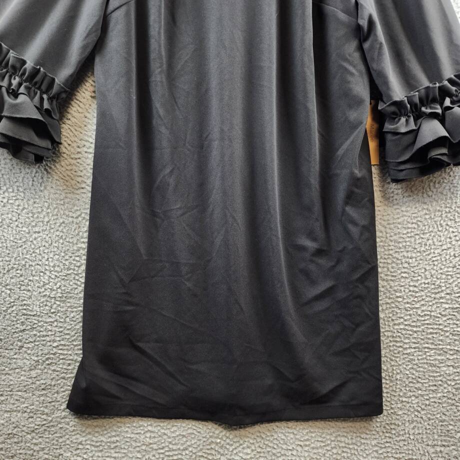 Marie Pour Toi Ruffle Cuffs Sheath Dress Women's 16 Black Round Neck Zip Closure