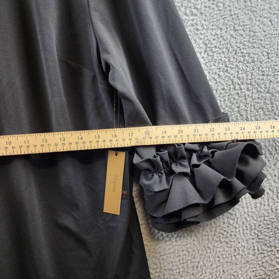 Marie Pour Toi Ruffle Cuffs Sheath Dress Women's 16 Black Round Neck Zip Closure