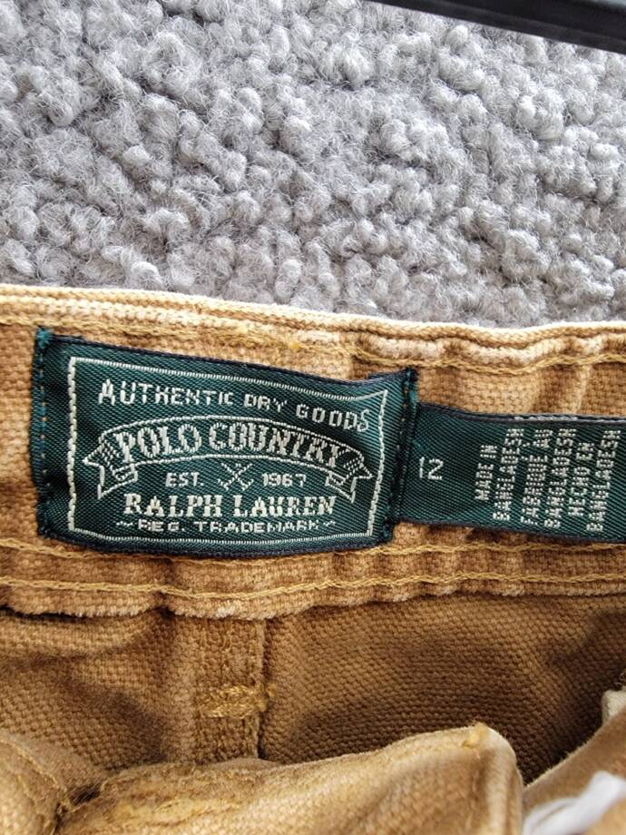 Ralph Lauren Canvas Carpenter Pants Big Boys' 12 Beige Solid Zip Snap Closure