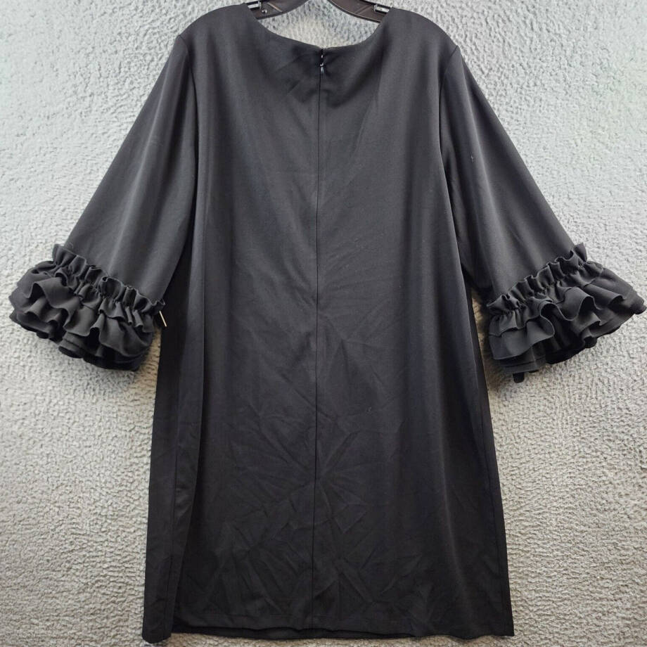 Marie Pour Toi Ruffle Cuffs Sheath Dress Women's 16 Black Round Neck Zip Closure