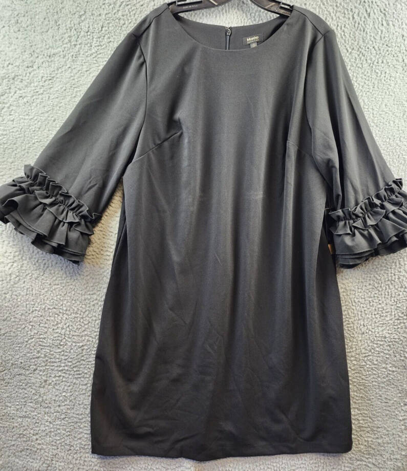 Maree Pour Toi Plus Ruffle-Cuff Shift Dress Women's 23 Black Round Neck 3/4 Zip