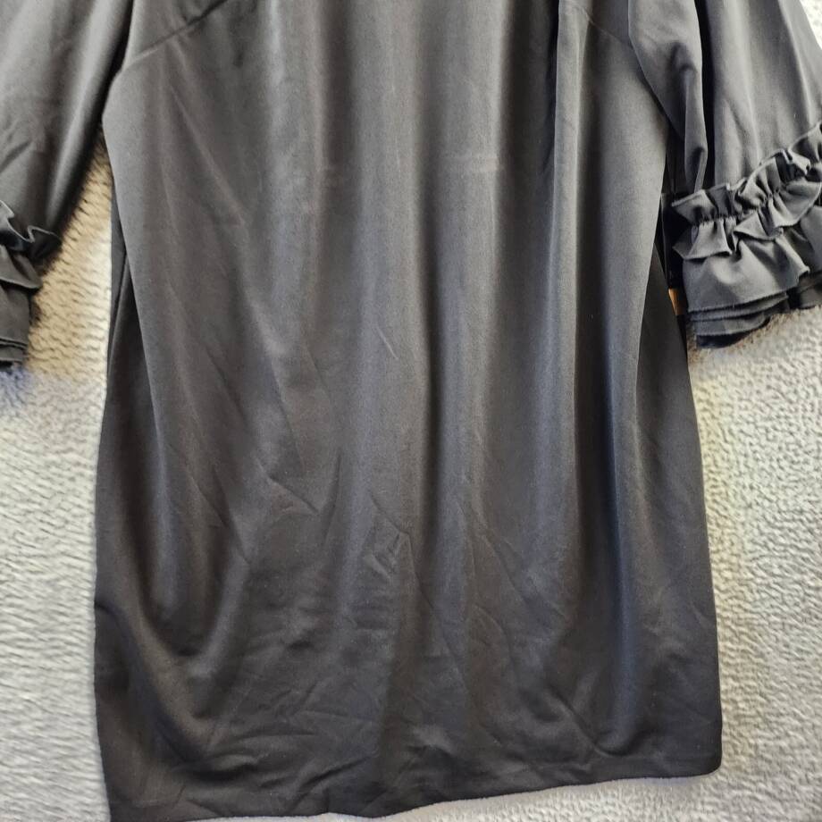 Maree Pour Toi Plus Ruffle-Cuff Shift Dress Women's 23 Black Round Neck 3/4 Zip