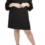 Maree Pour Toi Plus Ruffle-Cuff Shift Dress Women's 20 Black Round Neck 3/4 Zip